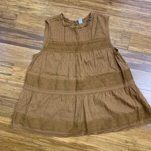 Old Navy Women's Brown Textured Tiered Gauze‎ Sleeveless Top Tank Size Medium